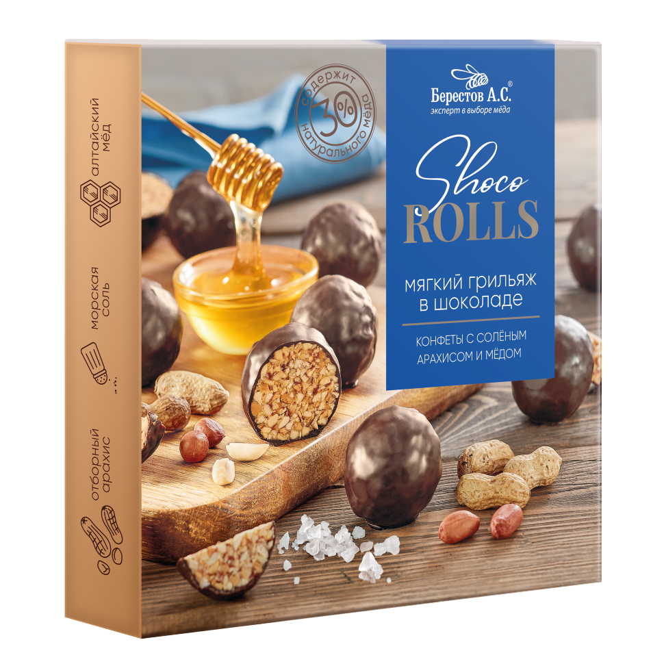  Берестов Shoco Rolls конфеты с арахисом, солью и медом, 135г   в Анжеро-судженске